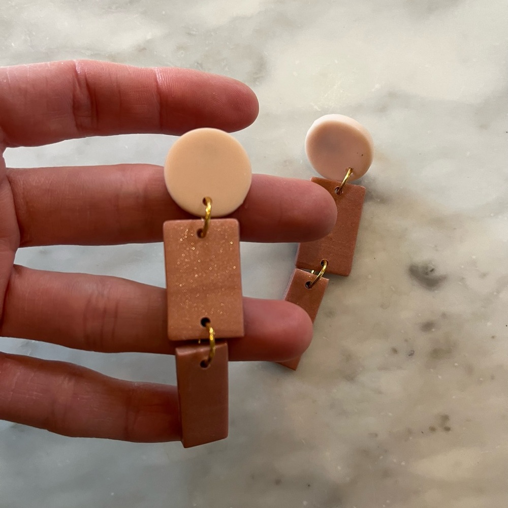 Handmade Blush Geometric Dangle Clay Earrings - Picture 2 of 3